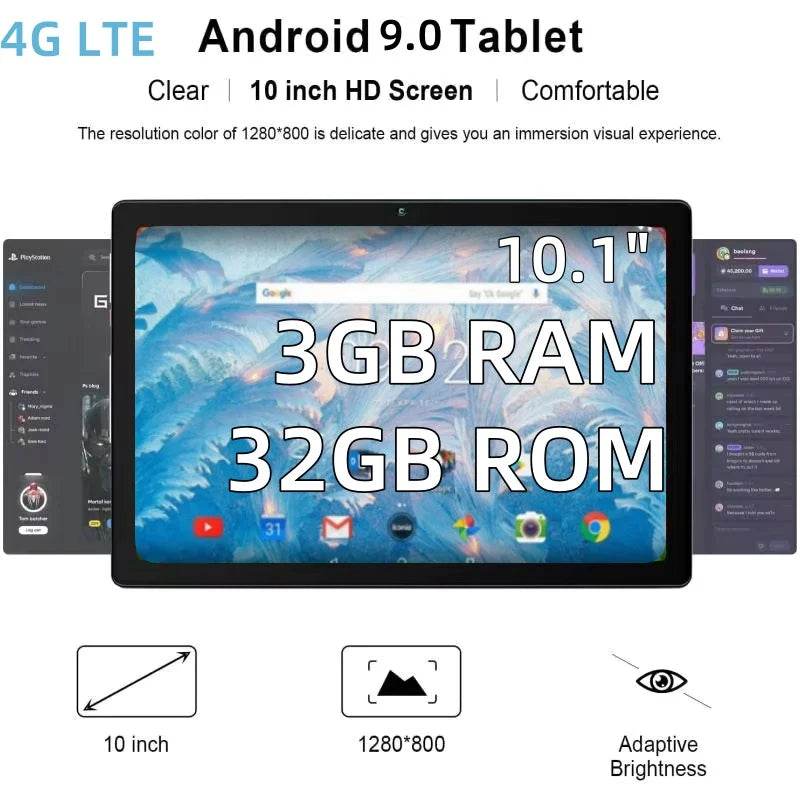 4G LTE T4 Android 9.0 Tablets 10.1 INCH 3GB RAM 32GB ROM GSM 64-bit MTK8765 Quad-Core CPU 1280 x 800 IPS 5000mAh - Price Value Store