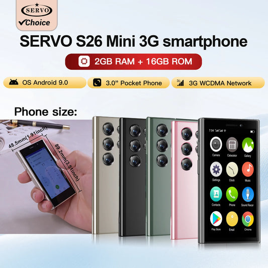 SERVO Android Mini Smartphone 3G Network Dual SIM Card Play Store Face Unlock WiFi GPS 5MP Camera 3.0" Small Cell Phone Portable