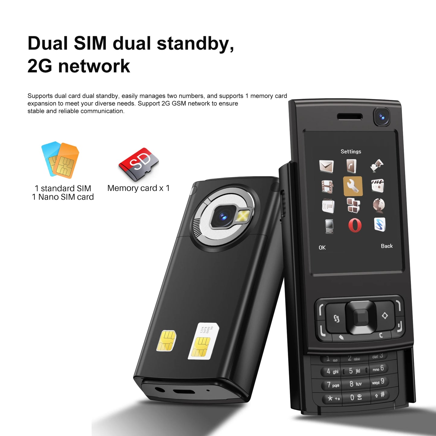 SERVO N95 PRO Mini Slider Mobile Phone 2.0" Display GSM 2 SIM Card Speed Dial Magic Voice Wireless Radio Small Cellphones Type-C