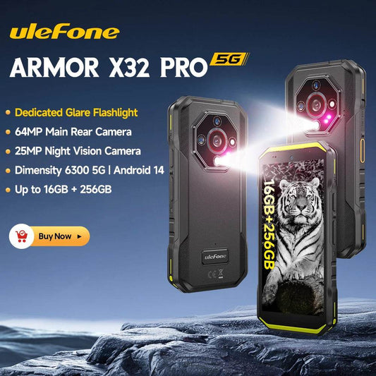 【2025 New】Ulefone Armor X32 Pro 5G Rugged Phone Smartphone Android 14 16GB RAM 256GB ROM 64MP Main Camera Dimensity 6300 NFC - Price Value Store