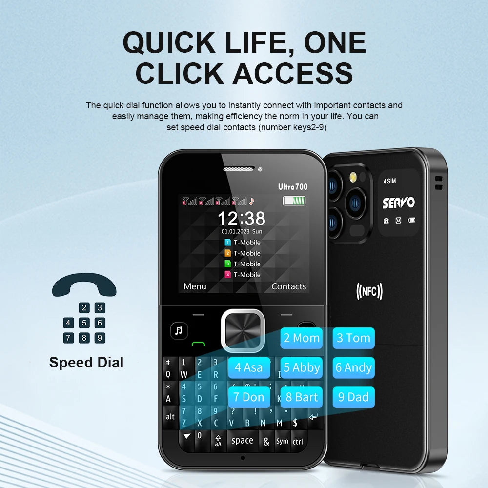 NEW! SERVO Ultra700 Full Keyboard Input Mobile Phone 4 Nano SIM Standby NFC Unlock FM Torch 2.4" Screen Cellular QWERTY Keyboard