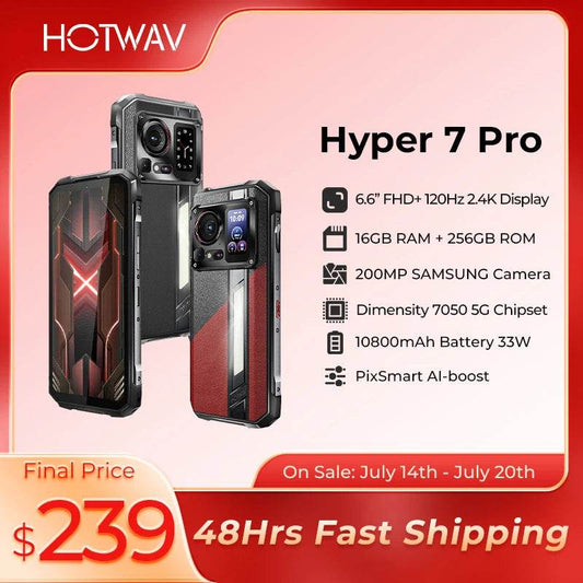 HOTWAV Hyper 7 Pro 5G Rugged Phone 200MP Android 14 6.6'' FHD+ 120Hz Smartphone 36(16+20)GB 256GB 10800mAh 33W Mobile Phone - Price Value Store