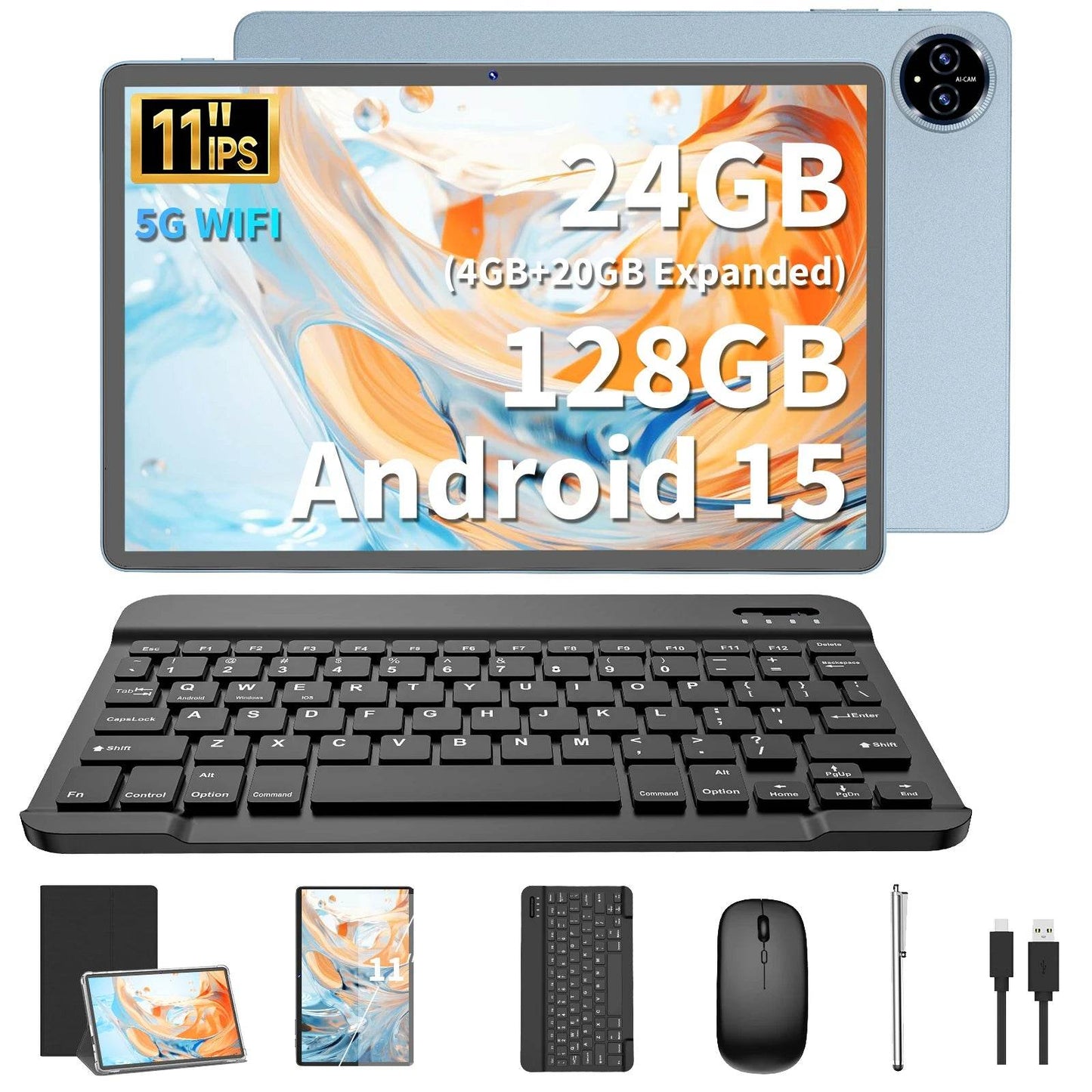 2025 Relndoo 11 Inch Android 15 Tablet , 24GB(4+20 Expanded) RAM+128GB ROM, IPS HD Screen, 5G WiFi, T615 Processor, GPS, Type C - Price Value Store