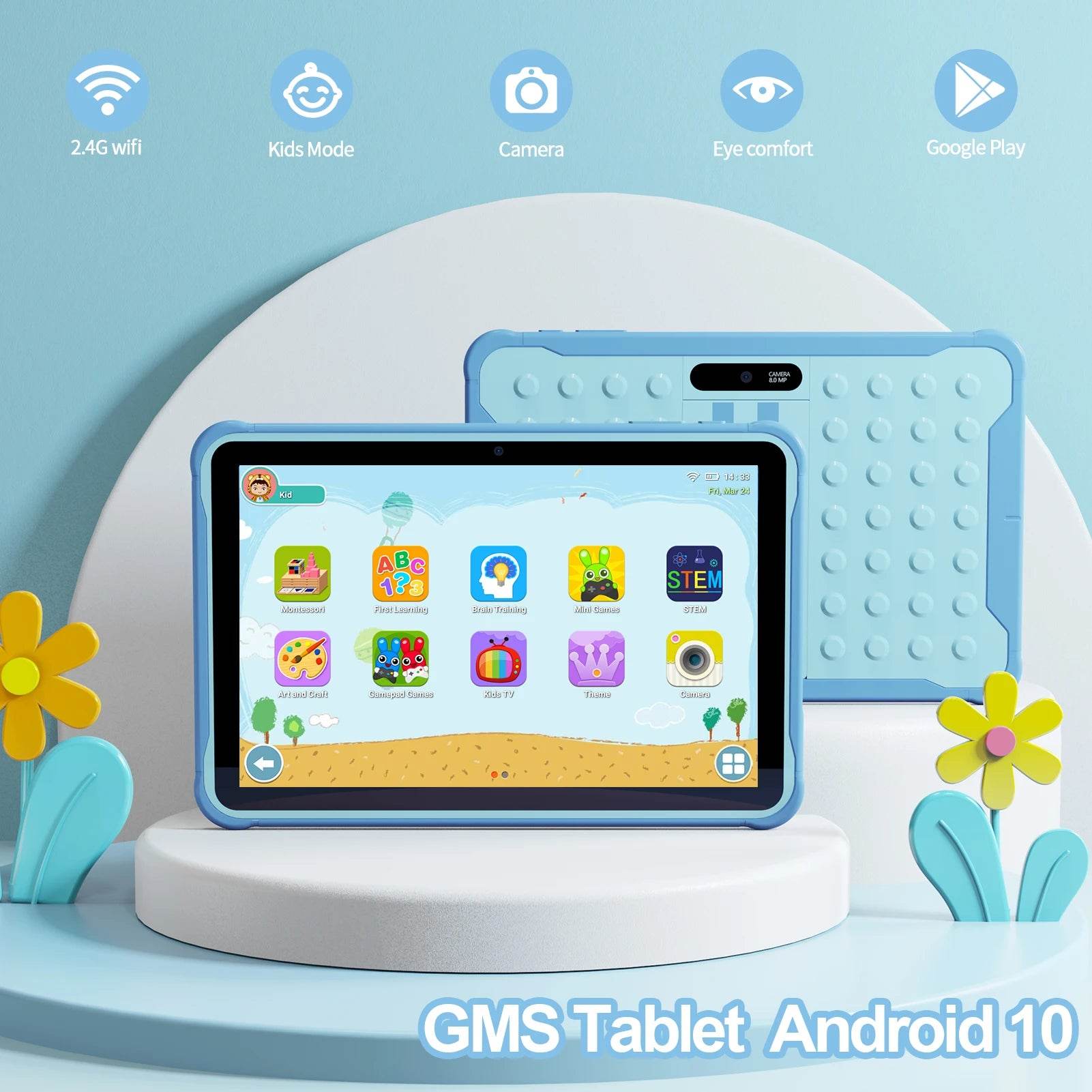 Pritom 10 Inch Kids Tablet Android 13 Go WIFI Quad Core Processor 2GB RAM 64GB ROM YouTube with Case - Price Value Store