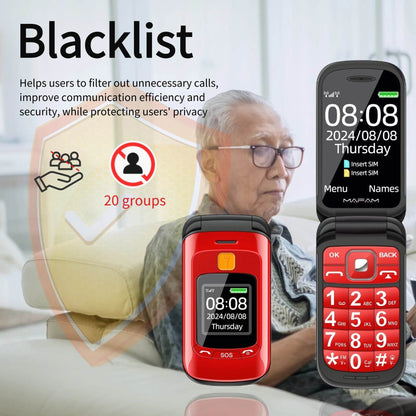 Senior Flip Dual Display Mobile Phone For Elderly Two SIM Card Large Button Speed Dial Flashlight FM Radio Push Button SOS Call - Price Value Store