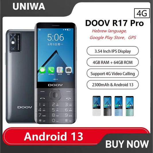 UNIWA DOOV R17 Pro 4G Keypad Smart Phone 3.54" 4GB 64GB Touch Screen Whatsapp Android 13 Phones 2300mAh Hebrew Keyboard Phone