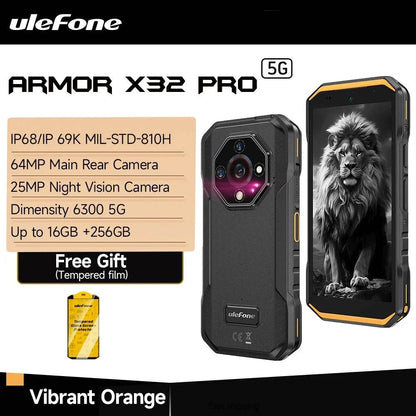 【2025 New】Ulefone Armor X32 Pro 5G Rugged Phone Smartphone Android 14 16GB RAM 256GB ROM 64MP Main Camera Dimensity 6300 NFC - Price Value Store