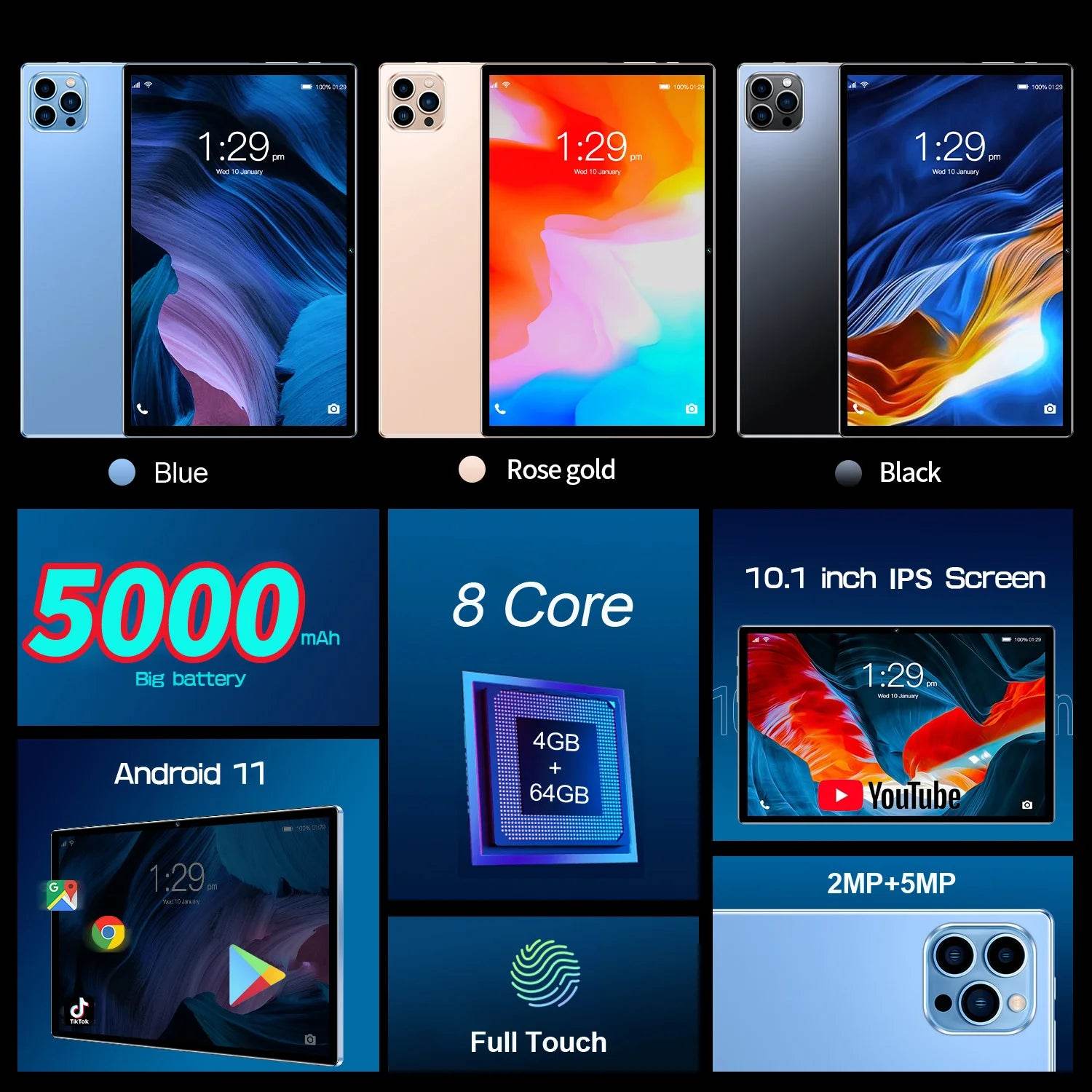 BDF Android 10.1 Inch Tablet Pc Google Play Octa Core Dual Cameras Dual SIM 3G Phone Call Tablets Bluetooth Wifi 4GB+ 64GB ROM - Price Value Store