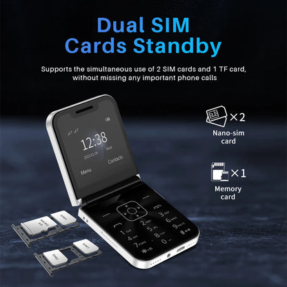 SERVO A50 Pro Flip Mobile Phone 2G GSM Call Recording Speed Dial Torch FM Radio 2.4" Screen Foldable Cellphones Dual SIM Standby