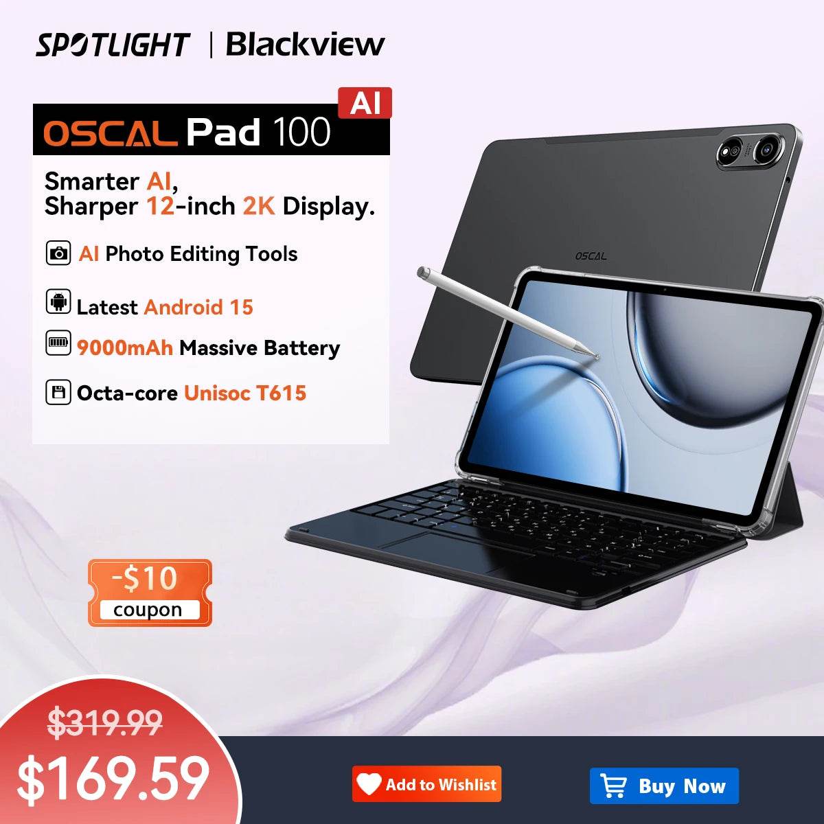 [World Premiere] Blackview OSCAL PAD 100 Tablet 12'' 2K FHD+ Unisoc T615 12+24GB RAM 256GB ROM 9000mAh Android 15 4G Tablets PC - Price Value Store