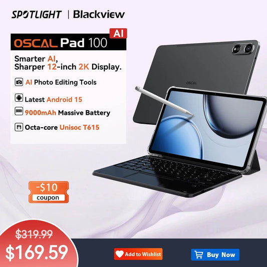 [World Premiere] Blackview OSCAL PAD 100 Tablet 12'' 2K FHD+ Unisoc T615 12+24GB RAM 256GB ROM 9000mAh Android 15 4G Tablets PC - Price Value Store