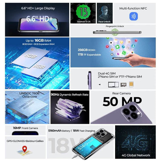 [World Premiere] HOTWAV Note 13 Pro Smartphone 6.6'' HD+ Android 13 16GB+256GB Octa-Core Mobile Phone 50MP 5160mAh Cellphone - Price Value Store