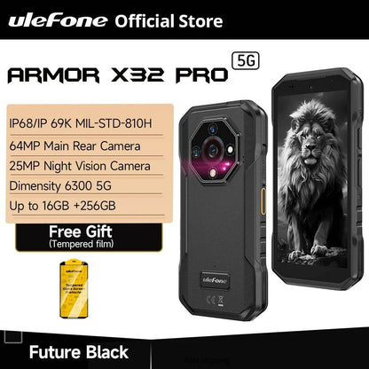 Armor X32 Pro 5G Rugged Phone Android Waterproof Smartphone Up to 16GB RAM 256GB ROM 5.65”Dimensity 6300 NFC Mobile Phone - Price Value Store