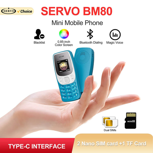 SERVO BM80 2G GSM Mini Mobile Phone Dual SIM Standby Magic Voice Bluetooth Dialer Call Recording Small Backup Cellphones Type-C - Price Value Store