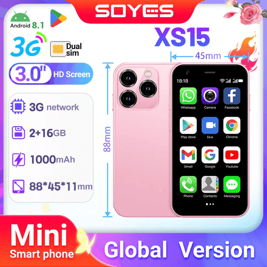 SOYES XS15 Mini Android8.1 Smart Phone 3.0 Inch Display 2GB RAM 16GB ROM Dual SIM Standby Play Store 3G Little Phone - Price Value Store