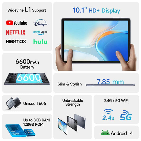 Ulefone Tab W10 Tablet 10.1‘’ HD+ Display 8GB RAM 128GB ROM 6600mAh Unisoc T606 Android 14 Tablet - Price Value Store