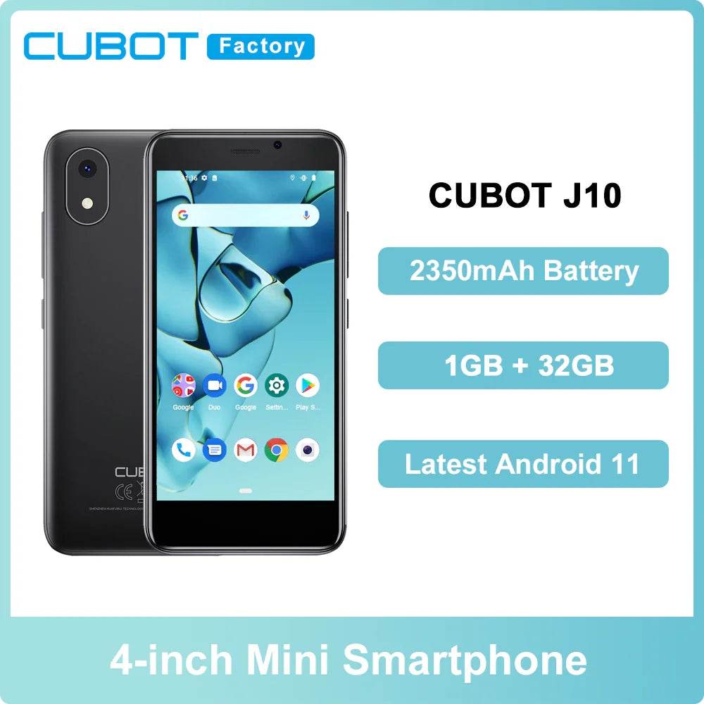 Cubot J10 3G Smartphone 4-Inch Mini Screen 2350mAh 5MP Rear Camera 1GB 32GB Android 11 Dual SIM Card Telephone Face ID Phone - Price Value Store