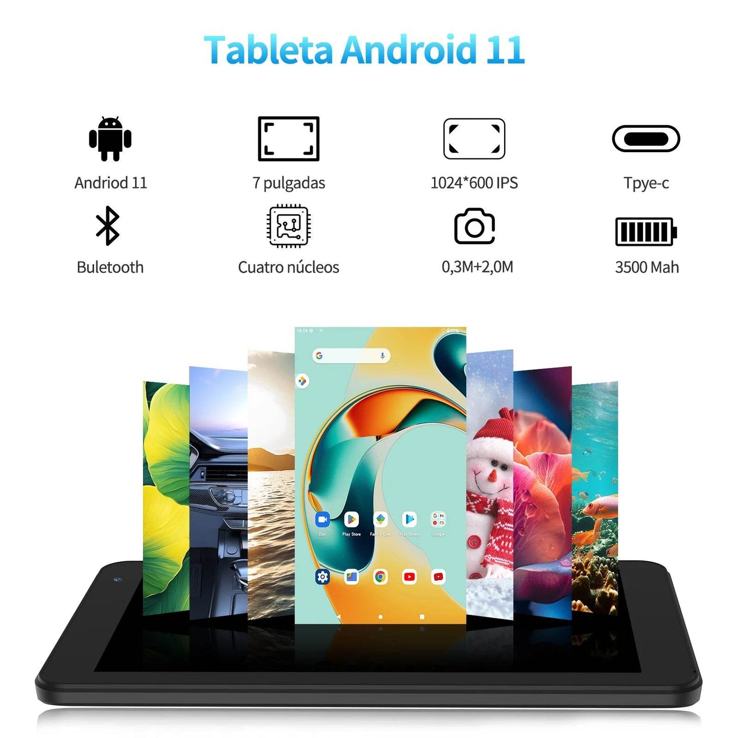 PRITOM 7 Inch Tablet PC 32 GB Android 11 with Quad Core Processor HD IPS Display Dual Camera WiFi with PU Protective Case - Price Value Store