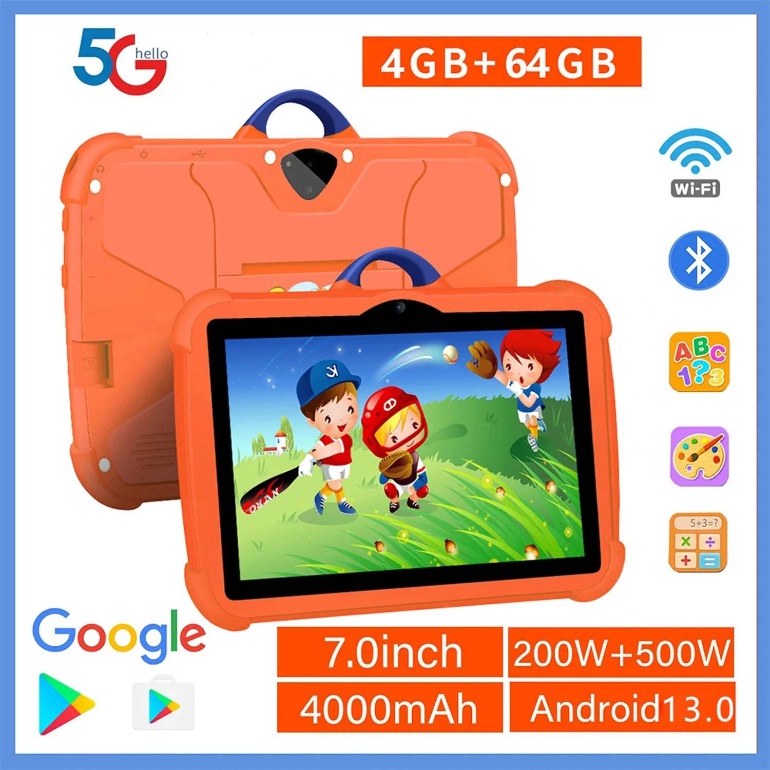 New 7 Inch 5G WiFi Tablet Pc for Children's best Gifts Android Kids Game Educational Learning Tablets Quad Core 4GB RAM 64GB ROM - Price Value Store