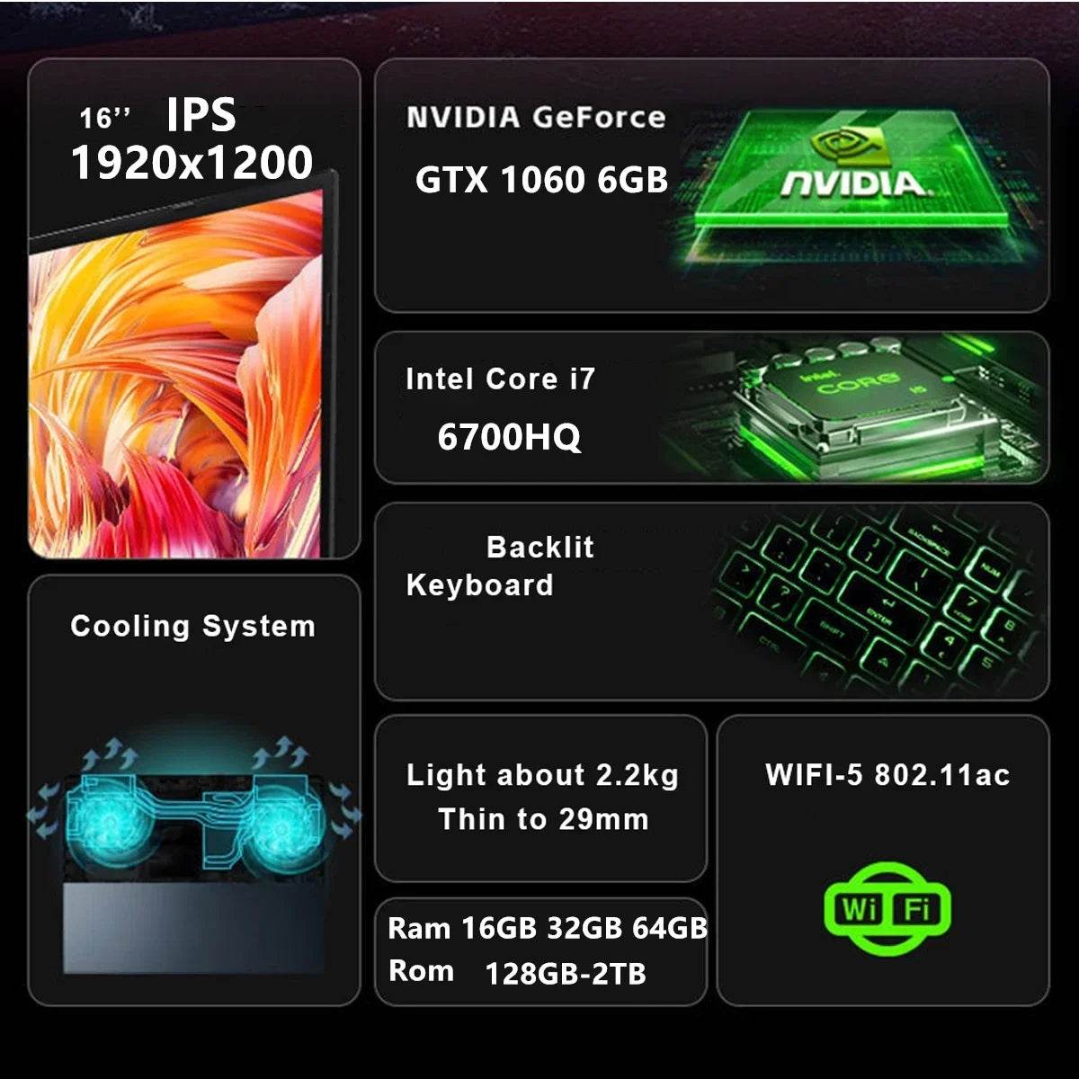 CARBAYTA Intel Core I7 6700HQ Laptop 15.6″ IPS Screen 16G 32GB 64GB RAM NVIDIA GeForce GTX 1060 6G Game Computer Windows 11 Pro - Price Value Store