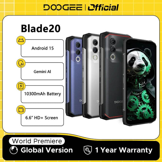 Global Version DOOGEE Blade20 Rugged Phone Gemini AI 10300mAh Battery 6.6'' HD+ Screen 4GB 128GB Android 15 Smartphone NFC - Price Value Store