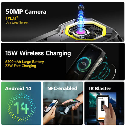 Ulefone Armor Mini 20T Pro 5G  4.7" Display  Rugged Phone LED Light Android 14 Smartphone 6200mAh 16GB+256GB 33W Mobile Phone