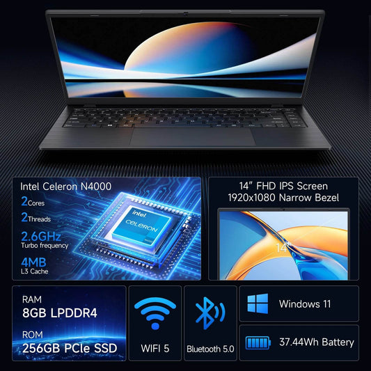 14 Inch Windows 11 Laptops New N4000 2.6Ghz 8GB RAM 256GB ROM Notbook Pc Computer Laptop - Price Value Store