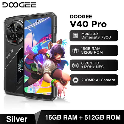 World Premiere DOOGEE V40 Pro 5G Rugged Phone 6.78" 16GB+512GB Gaming Phones Dimensity 7300 200MP AI Camera 8680mAh Android 14