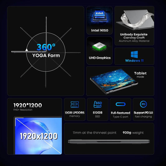 CHUWI MiniBook X 2025 2-in-1 Laptop Tablet Intel N150 CPU 10.51' FHD IPS Screen 12GB LPDDR5 512G SSD Windows 11 Notebook PC - Price Value Store