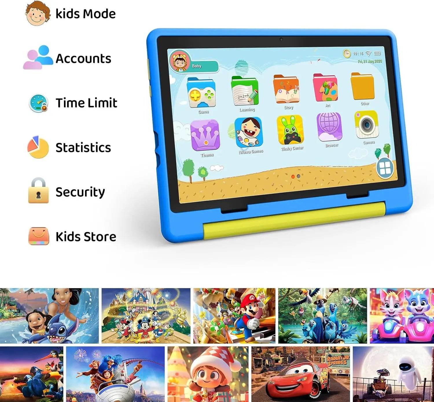 Kid Tablet 10 Inch Android 14 Octa Core 8GB RAM 64GB ROM 128GB Expandable 5000mAh WiFi Bluetooth Children's Gift Kids Software - Price Value Store