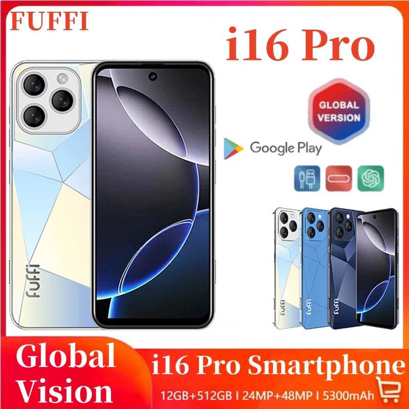 Global Vision I16 Pro Smartphone 5G Android 5300mAH 12GB RAM 512G ROM 6.56Inch 1080x2640HD 24+48MP MTK10 4G Network Mobile Phone - Price Value Store