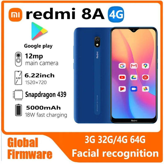Xiaomi Redmi 8A smartphone 4G 64G Global firmware 5000mAh 6.22inch Snapdargon 439 12MP 18W Facial recognition used phone - Price Value Store
