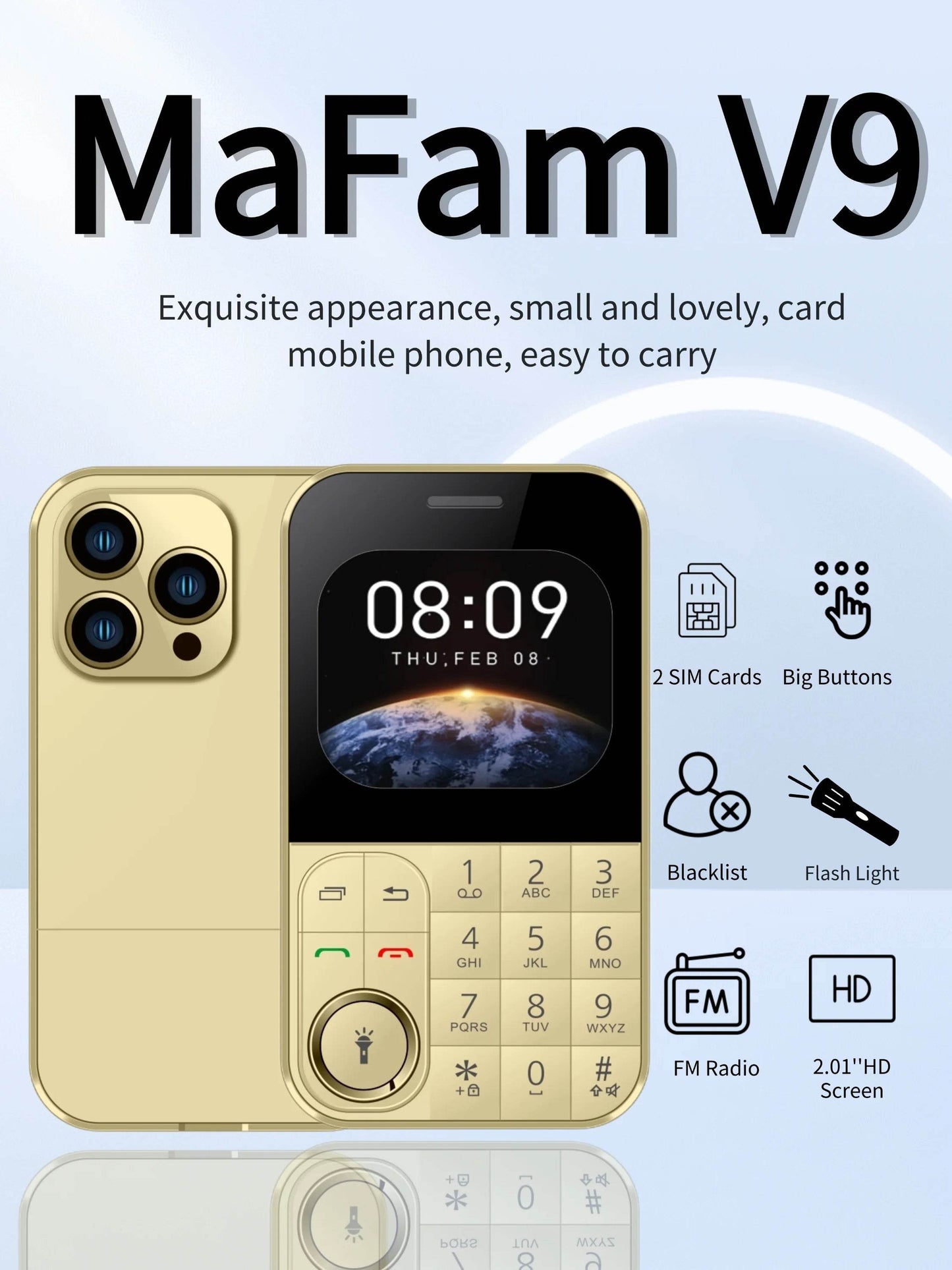 Super Slim Card Mobile Phone Dual SIM 2.0 inch HD Screen Pocket Size Cell Phone Magic Voice Changer Big Button 8 Speed Dial LED - Price Value Store