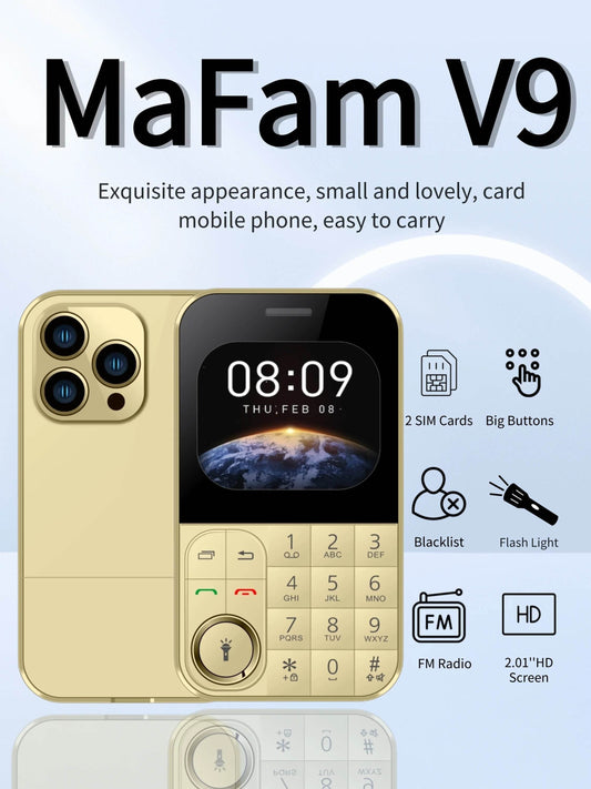 Super Slim Card Mobile Phone Dual SIM 2.0 inch HD Screen Pocket Size Cell Phone Magic Voice Changer Big Button 8 Speed Dial LED - Price Value Store