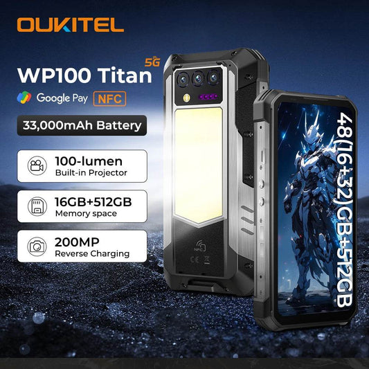 Oukitel WP100 Titan Rugged Phone 33000mAh 66W Charger 200MP Camera Built-in Projector Camping Light CellPhone - Price Value Store