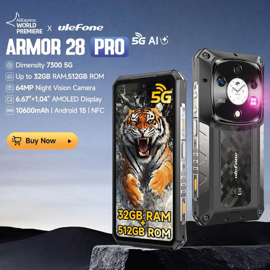 Ulefone Armor 28 Pro 5G AI Rugged Phone 512GB ROM Smartphone 120W MTK Dimensity 7300 10600mAh 6.67”AMOLED 64MP Mobile phone - Price Value Store