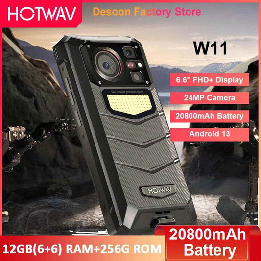 HOTWAV W11 Rugged Phone 6.6'' FHD+12GB+256GB 20800mAh Battery smartphone 64MP Camera Android 13 NFC Mobile Phone - Price Value Store