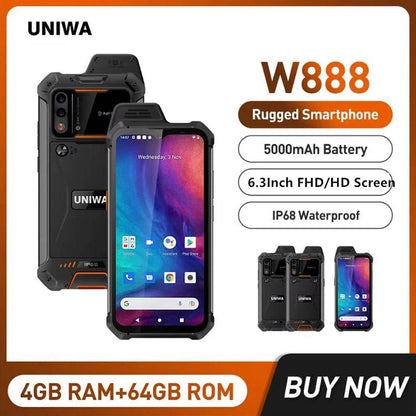 UNIWA W888 Waterproof Smartphone 4GB+64GB 6.3Inch FHD/HD 4G Walkie Talkie PTT Cellphone 5000mAh NFC Andriod 11 Mobile Phone ATEX - Price Value Store