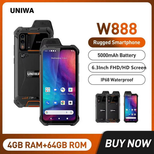 UNIWA W888 Waterproof Smartphone 4GB+64GB 6.3Inch FHD/HD 4G Walkie Talkie PTT Cellphone 5000mAh NFC Andriod 11 Mobile Phone ATEX - Price Value Store