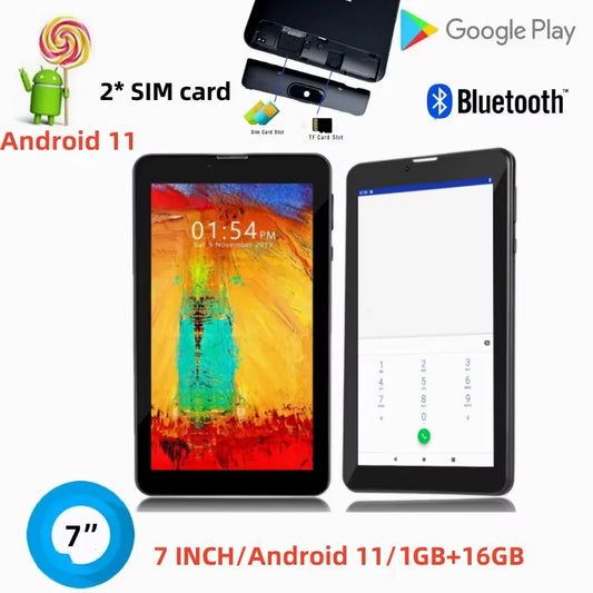 Hot Sales 7" Android 11 Tablet PC 1GB RAM 16GB ROM SC7731 Quad Core CPU 3G Phone Tablet for Kids 2* SIM Card WIFI Dual Camera