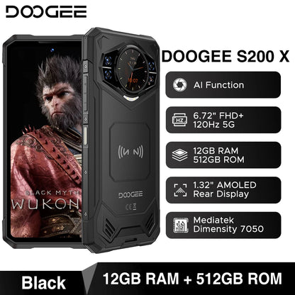 Global Version DOOGEE S200 X 5G Rugged Phone 32GB 512GB 6.72" FHD+ 120Hz Display MTK Dimensity 7050 10100mAh Large battery