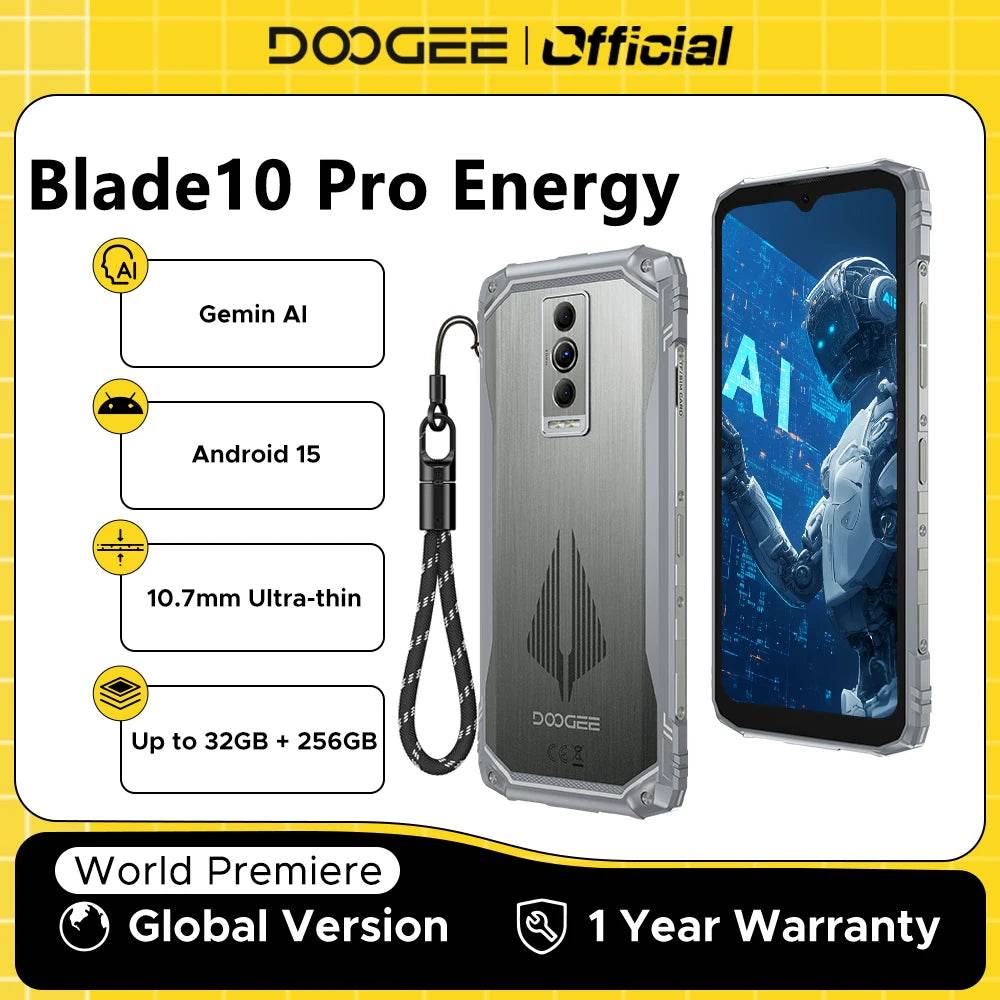 DOOGEE Blade10 Pro Energy Rugged Phone 6.56'' Screen 10.7mm Ultra-thin 6GB RAM 256GB ROM 6150mAh Battery Android 15 Smartphone - Price Value Store