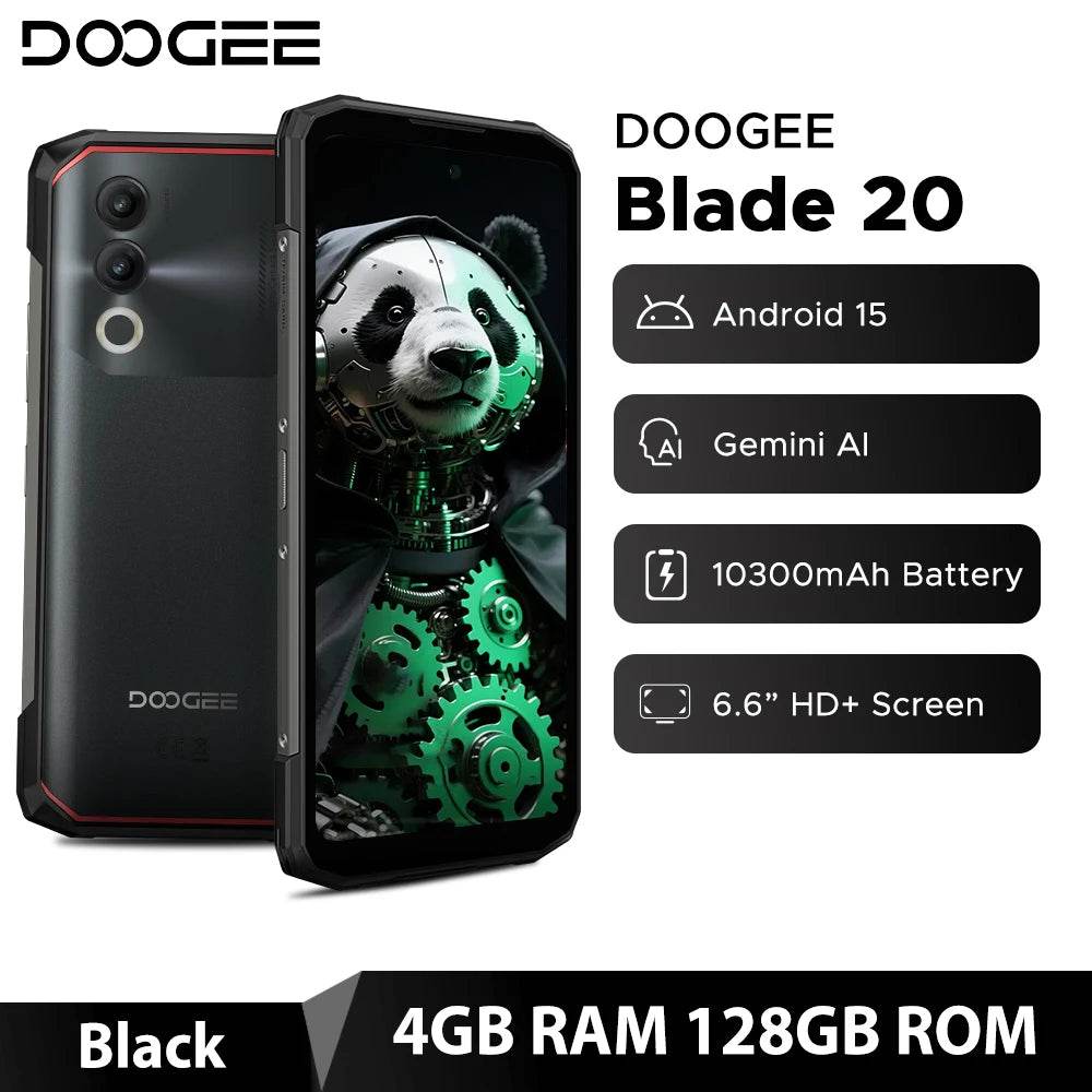 Global Version DOOGEE Blade20 Rugged Phone Gemini AI 10300mAh Battery 6.6'' HD+ Screen 4GB 128GB Android 15 Smartphone NFC - Price Value Store