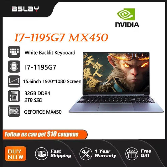 NVIDIA MX450 i7 1195g7 DDr4 32G RAM 2TB SSD Laptop 15.6 Inch Laptop Core Window11 Pro 1920*1080 Screen Portable Gaming Notebook - Price Value Store