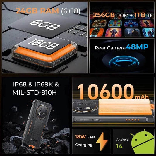 Oukitel G1 Rugged smartphone Android 6.52‘' 10600mAh 24GB+256GB rugged phone Android14 48MP HD+ Camera cell phone - Price Value Store