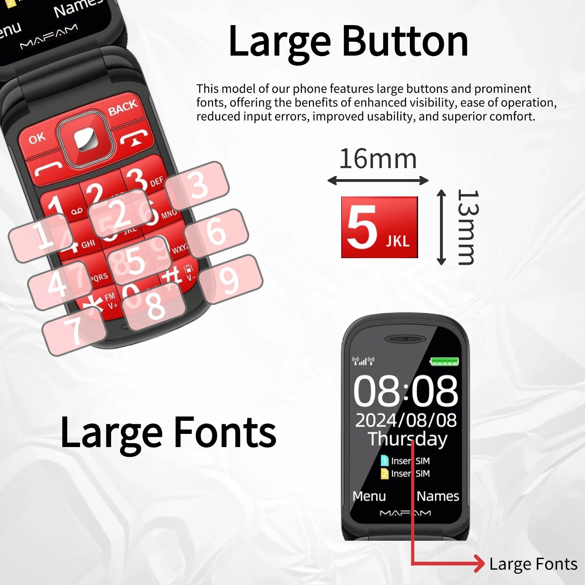 Senior Flip Dual Display Mobile Phone For Elderly Two SIM Card Large Button Speed Dial Flashlight FM Radio Push Button SOS Call - Price Value Store