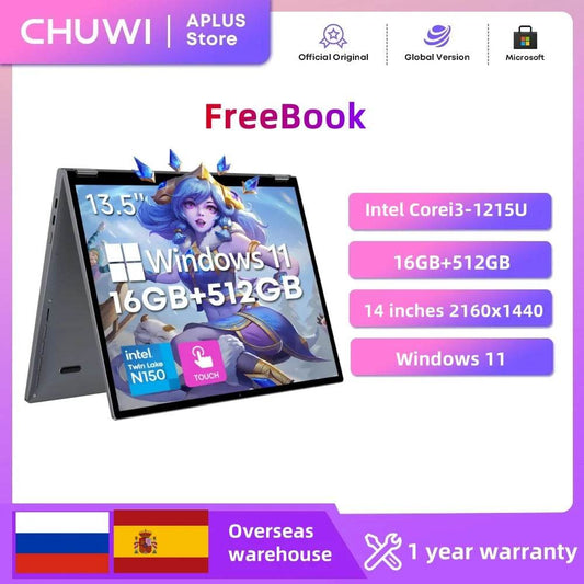 CHUWI FreeBook 2-in-1 Laptop 13.5'' 116GB LPDDR5 RAM 512GB SSD Intel N100/N150(up to 3.6GHz) FHD 2TB SSD Expand Windows 11 - Price Value Store