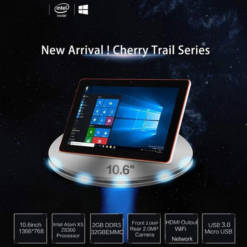 High-Quality 32Bits 10.6 Inch Windows 10 Tablets Z8300 Quad Core CPU 2GB RAM 32GB ROM 1366 x 768 IPS Dual Cameras USB 3.0 6600mA - Price Value Store