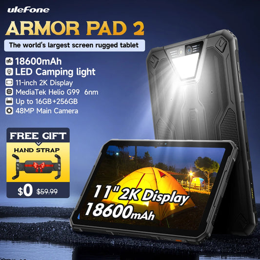 Ulefone Armor Pad 2 Rugged Tablet , 11" 2K , 18600 mAh ,IP68/IP69K Android 13 NFC GPS 4G Tablet Up to 16GB RAM 256GB ROM