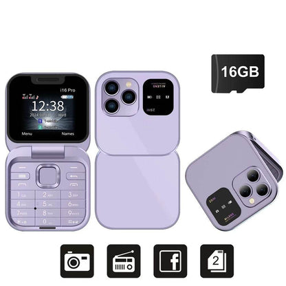 SERVO i16 PRO Foldable Mini Mobile Phone 2G Dual SIM Card Speed Dial Magic Voice 1.77''Screen 3.5mm Jack Flip Cellphone Type-C - Price Value Store